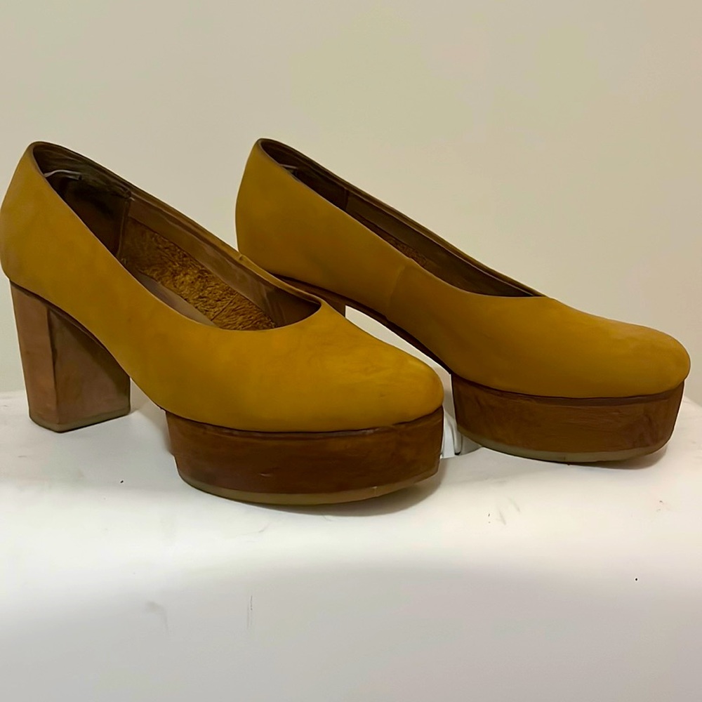 Mustard Suede Designer Block Heels